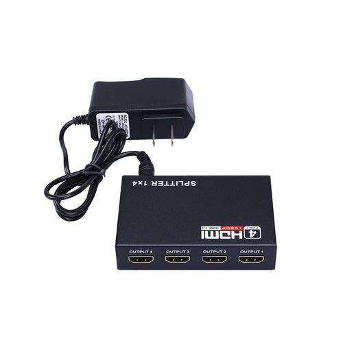 1 in 4 out Full HD 1080P 3D HDMI Splitter 4 Port Hub Repeater Amplifier with US-plug Power Adapter (Black)
