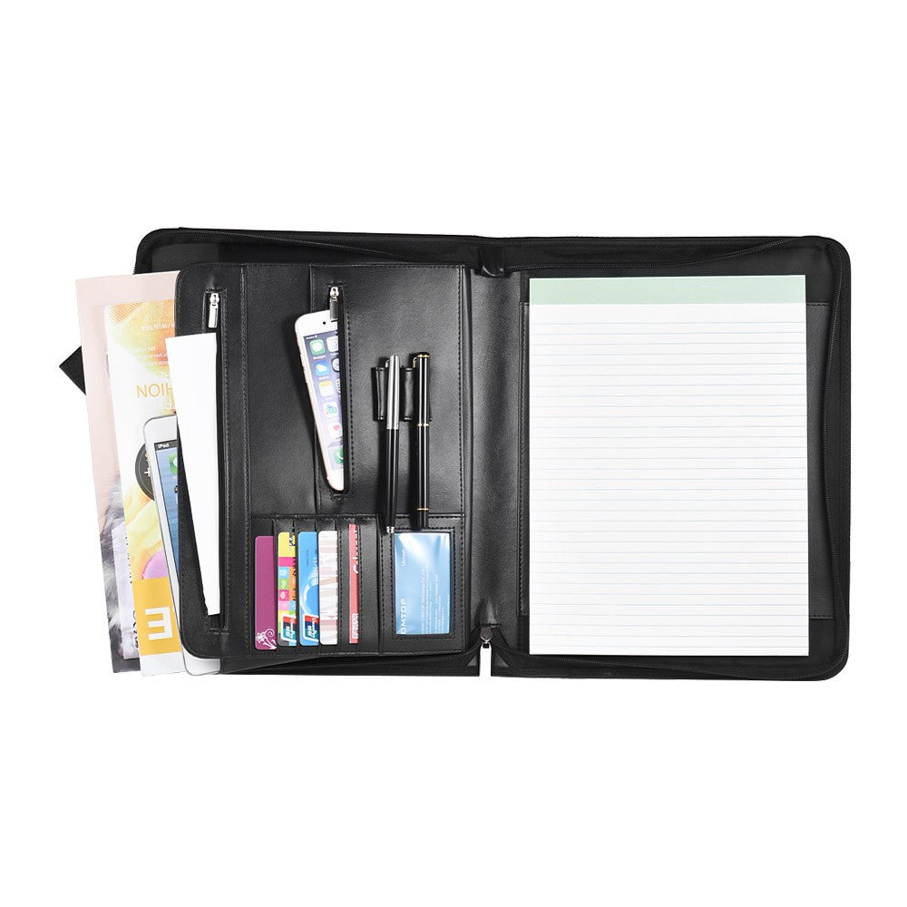 Zippered Multifunctional A4 Portfolio Professional Padfolio File Organizer with  Writing Pad Card Pockets for Businessmen Manager Sales Students