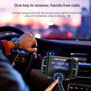 Onever FM Transmitter Bluetooth FM Modulator 2 Port Quick Charge 3.0 Charger Handsfree Car Kit 1.65'' MP3 Player Support Siri