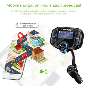 Onever FM Transmitter Bluetooth FM Modulator 2 Port Quick Charge 3.0 Charger Handsfree Car Kit 1.65'' MP3 Player Support Siri