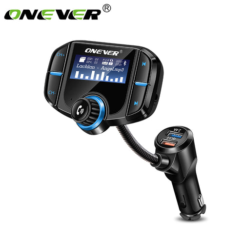 Onever FM Transmitter Bluetooth FM Modulator 2 Port Quick Charge 3.0 Charger Handsfree Car Kit 1.65'' MP3 Player Support Siri