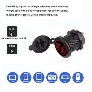 Onever Universal Cigarette Lighter Car Charger USB Vehicle DC12V-32V Waterproof Dual USB Charger 2 Port Power Socket 5V 2.1A/1A