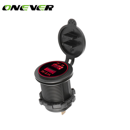 Onever Universal Cigarette Lighter Car Charger USB Vehicle DC12V-32V Waterproof Dual USB Charger 2 Port Power Socket 5V 2.1A/1A