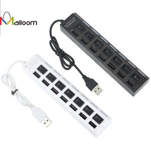 New 7 Ports LED USB 2.0 Adapter Hub Power on/off Switch For PC Laptop Free Shipping