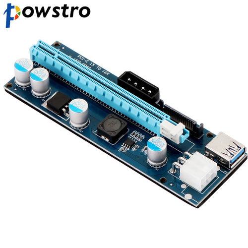 Powstro 006C 6-Pin & 4-Pin PCI-E 1X to 16X GPU Riser Card Adapter with 60cm USB 3.0 Extension Cable for BTC Miner Mining Machine