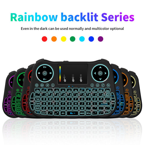 2.4GHz Colorful Backlit Mini Wireless Keyboard with Mouse Touchpad Rechargeable Combos for PC/Desktop/Nar TV/HTPC/Large Screen TV/Smart TV/Hard Disk Player/Web Player/X-BOX